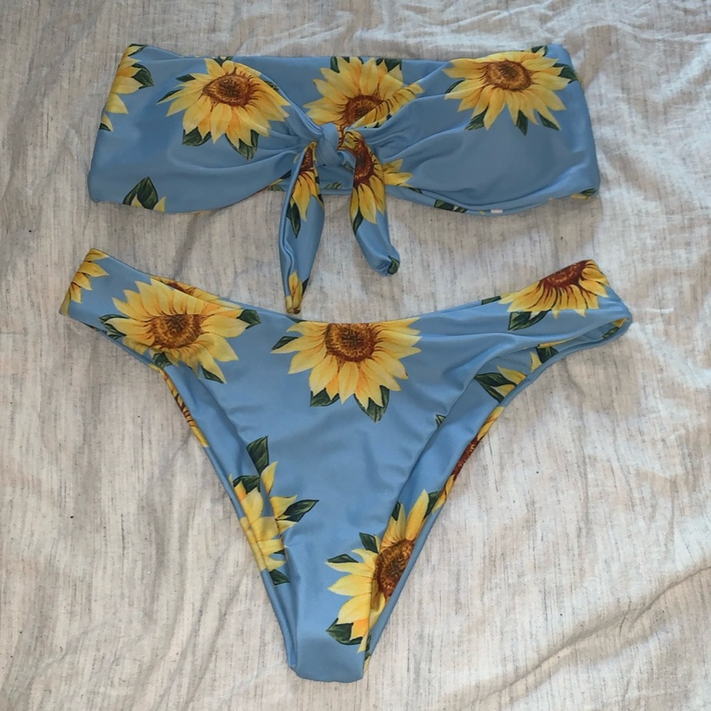 Zaful Blue Sunflower Bikini Set